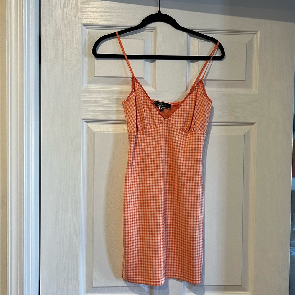Dolls Kill orange checkered dress